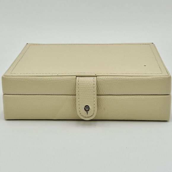 Pottery Barn McKenna Jewelry Box Travel Case 6.5” x 5” x 2” Cream Color Faux - Picture 2 of 12